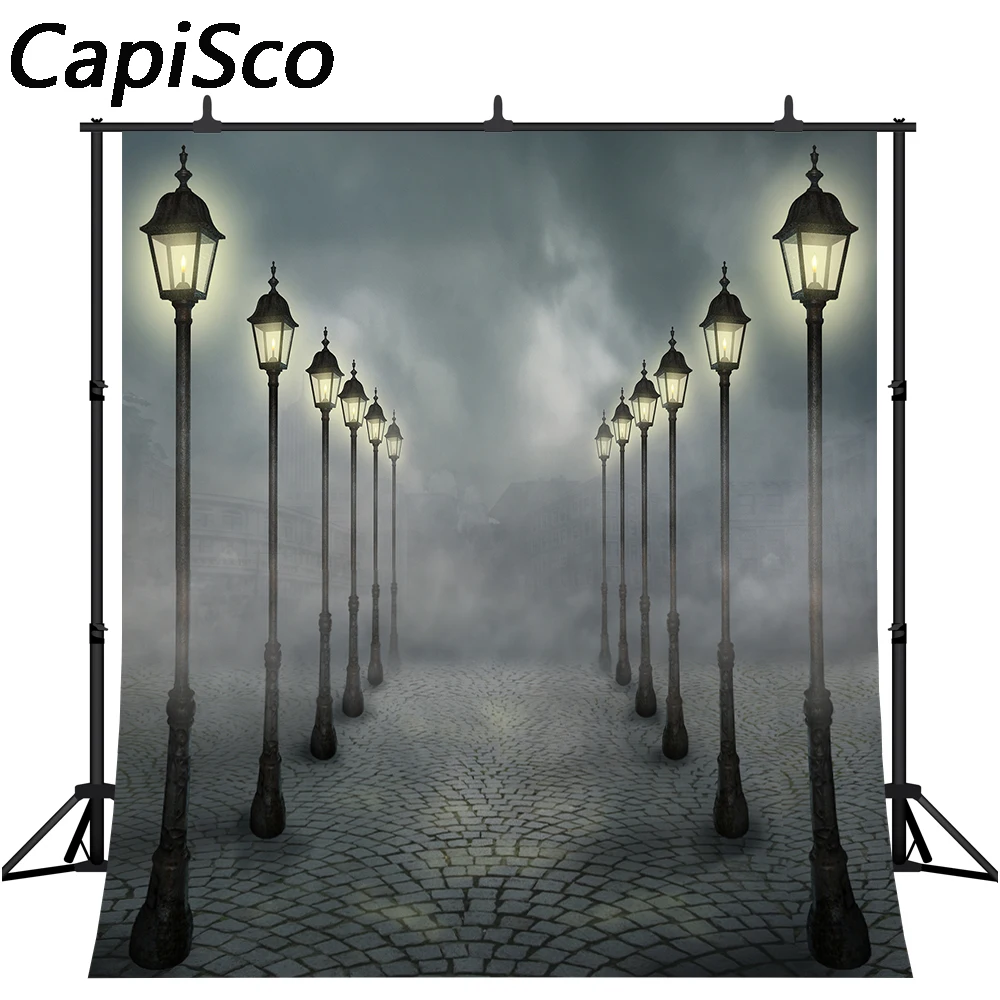 Capisco фон для фотосъемки Темный туманный размытый дом уличный свет квадратный