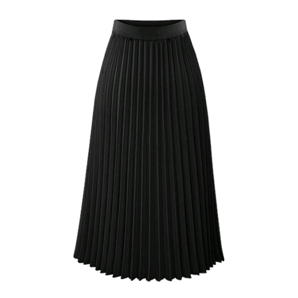 BTY009D High Waist Pleated Skirt Fashion Solid Long Skirts Black Pink Length Elastic Skirts Woman Summer Fashion Office Maxi Skirt - Цвет: BTY009D