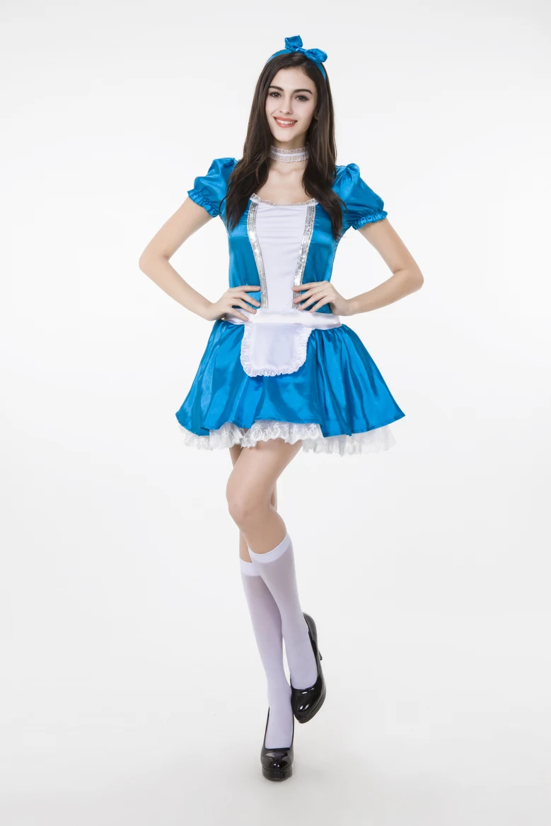 Алиса в стране чудес голубой костюм для косплея Униформа Фэнтези платье