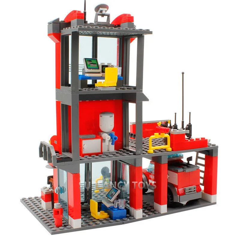 

300Pcs City Fire Fight Police Fire Station Building Blocks Sets DIY Creator Bricks Kits Brinquedos Educational Toys for Children