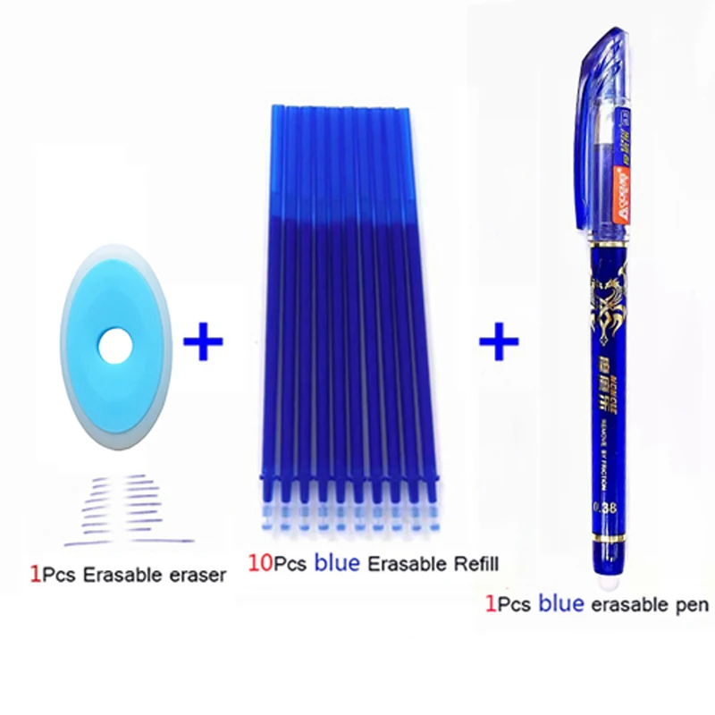 12Pcs blue set 3/12 шт./лот стираемая ручка моющиеся ручка синий черный, красный 0,38 мм со стирающимися чернилами стержни для гелевых ручек стержень для школы и офиса письменные канцелярские принадлежности - Цвет: 12Pcs blue set