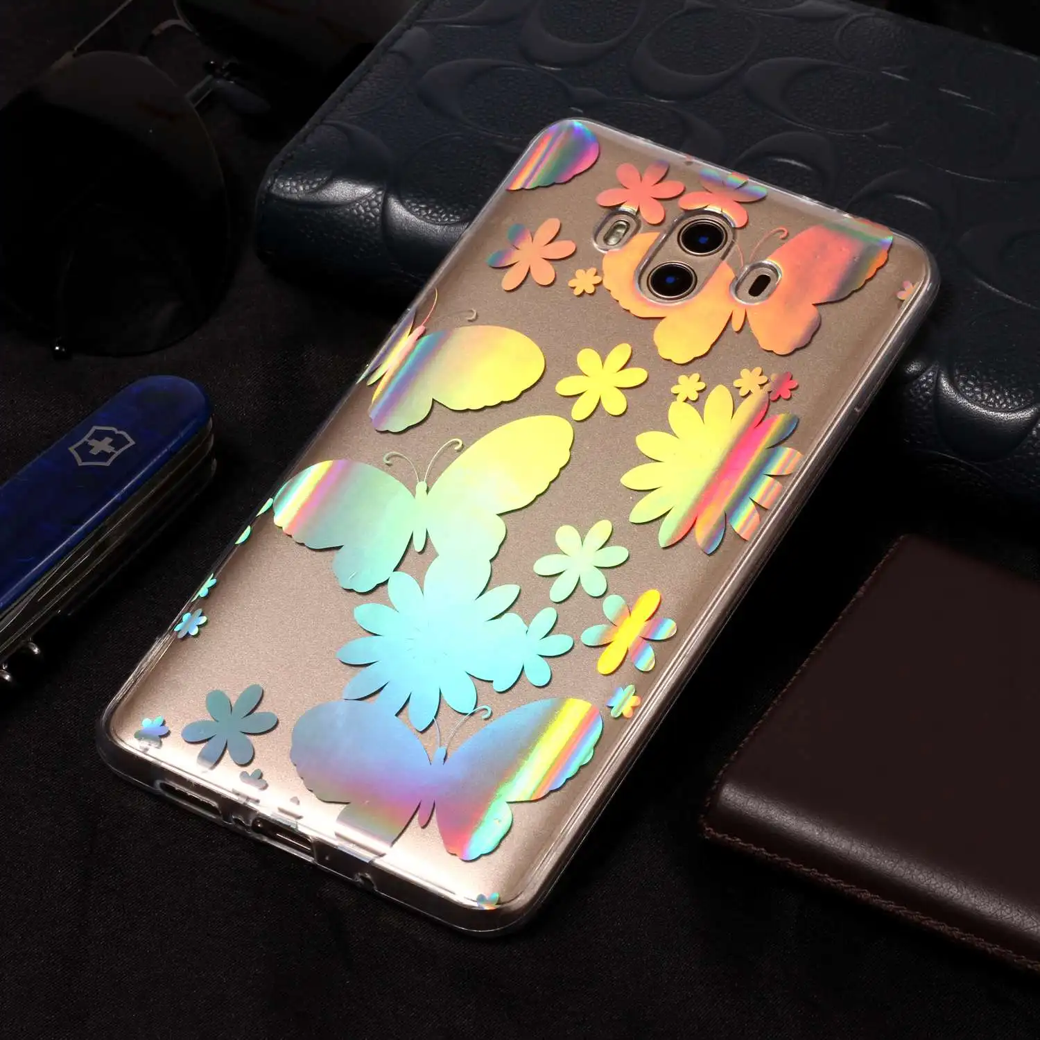 For Huawei Mate 10 Pro Case Soft transparent Colorful Laser Flowers Slim Protect Back Cover huawei mate lite nova 2i |