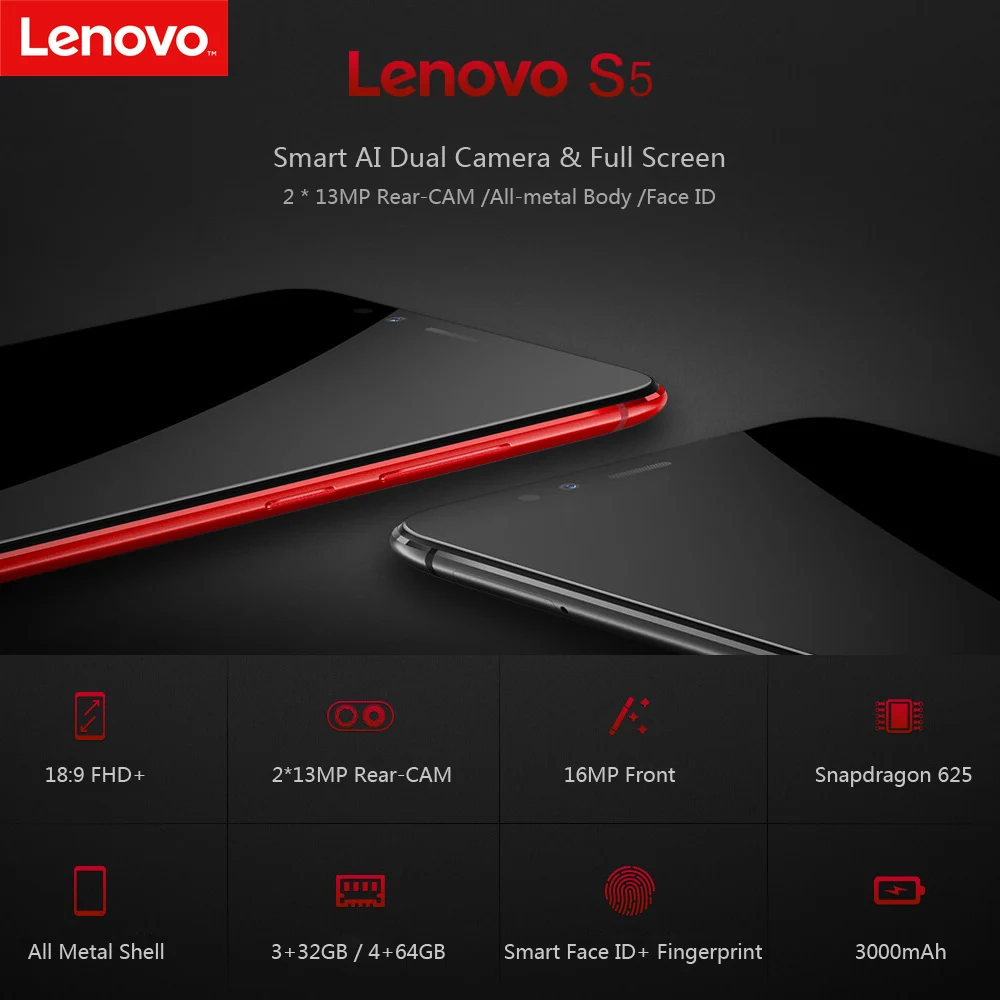 Lenovo S5 K520 4 ГБ 64 Восьмиядерный процессор Snapdragon 625 2160x1080 P 5 7 дюймов 18:9 двойная задняя