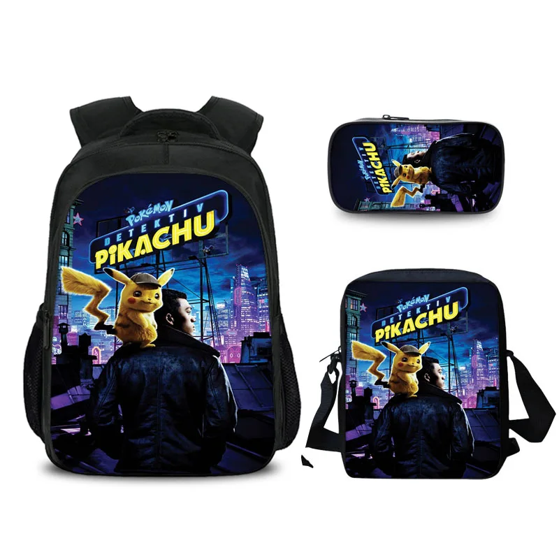 3 Pcs/set Cartoon Pokemon School Bags For Kids Detective Pikachu Anime Pattern School Backpack For Teen Boys Girls Curel Fancl - Цвет: 2