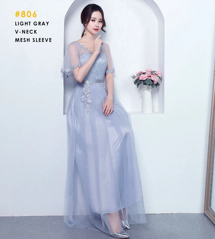 806 LIGHT GRAY Женское кружевное Сетчатое платье с вырезом лодочкой для молодых девушек, весенне-летние облегающие Вечерние Платья-макси с рукавами-плащами, vestido longo - Цвет: 806 LIGHT GRAY