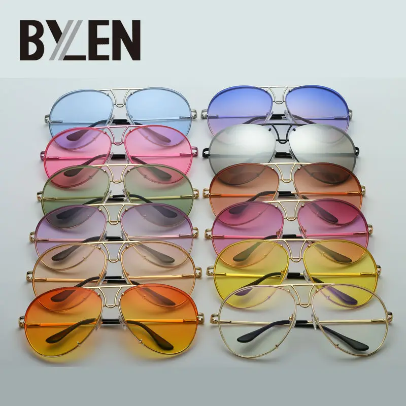 

BYLEN Pilot Sunglasses Women Men Brand Designer Candy Colors Lens Sunglass for Mens Womens Oversized Frog Sun Glasses UV400