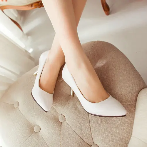 pink/apricot/white/green large size shoes sexy thin heels patent leather ladies pumps W1ST813 Med heel wedding | Обувь