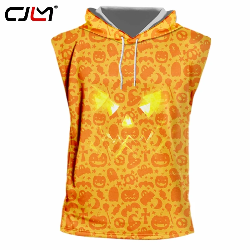 

CJLM Men's Casual Hooded Tank Top 3D Printed Pumpkin Vest Halloween Ghost Skulls Hot Sale Free Shipping Man TankTop