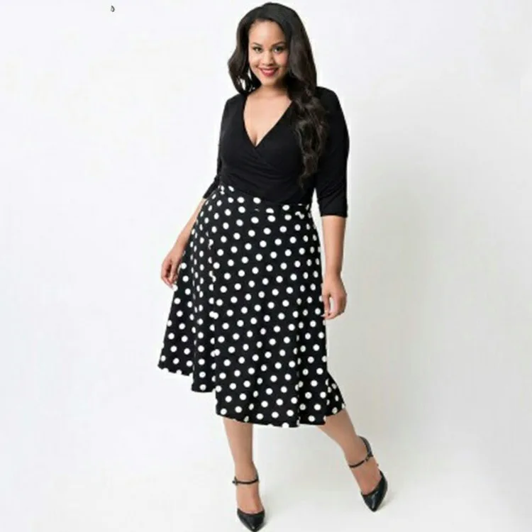 Платье с v-образным вырезом на талии комбинированное платье рукавами L-5XL