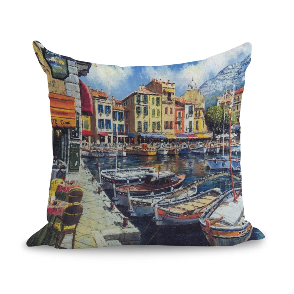 Подушка льняной с изображением углов Венеции диванная подушка для сиденья
