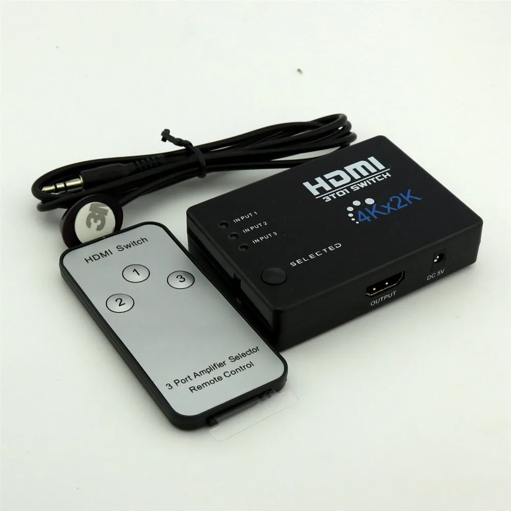 

10Pcs HD 4Kx2K 1080P 3 Port HDMI Switch Switcher Box IR Remote Control for HDTV DVD