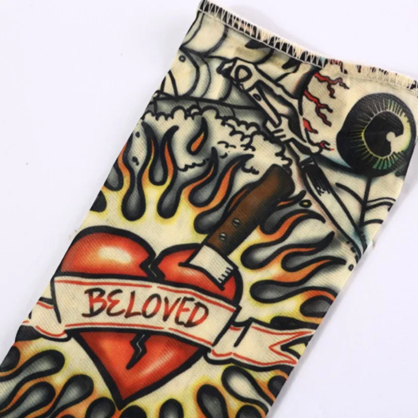 

4Pcs New Mixed 100%Nylon Elastic Fake Temporary Tattoo Sleeve Newest Product Body Arm Stockings Tatoo for Cool Men Women