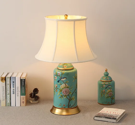 Китайские Большие Керамические настольные лампы blue flower bird винтажный сенсорный