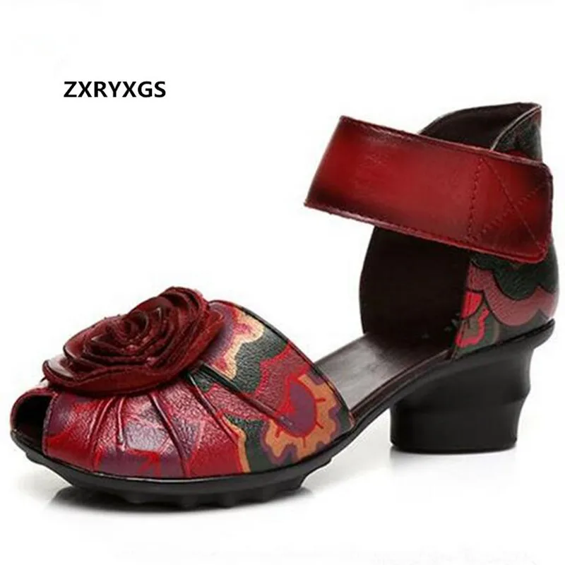 

New Cowhide Flowers Summer Shoes Woman Fashion Sandals 2021 Elegant Soft Real Leather Sandals Women Shoes Sandals Wedding Shoes