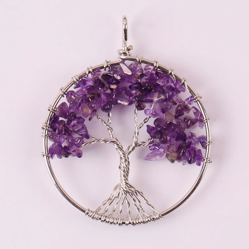 

Натуральное дерево жизни-фиолетовый кристалл, проволока, драгоценный камень, подвеска, ювелирные изделия S598