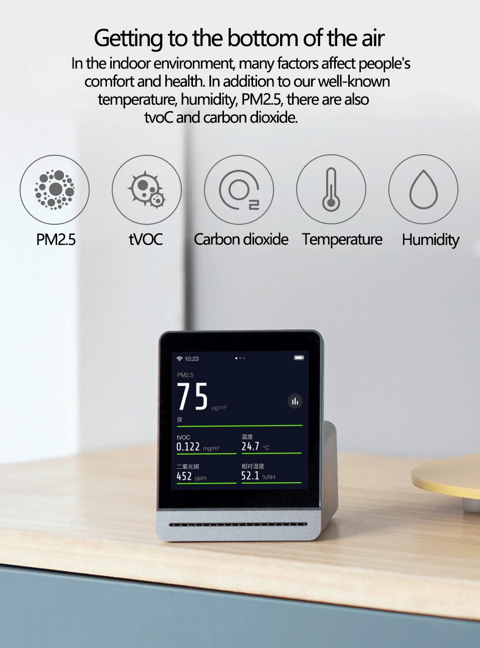 Xiaomi Clear Grass Air Detector 3,1 'ips сенсорный экран PM 2,5 комплексный внутренний наружный детектор воздуха с приложением Mijia