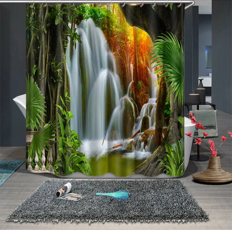 Color A 3d вид пейзаж водопад и перо узор занавеска для душа s ванная комната занавеска утолщаются водонепроницаемый утолщенный занавеска для ванной - Цвет: Color A