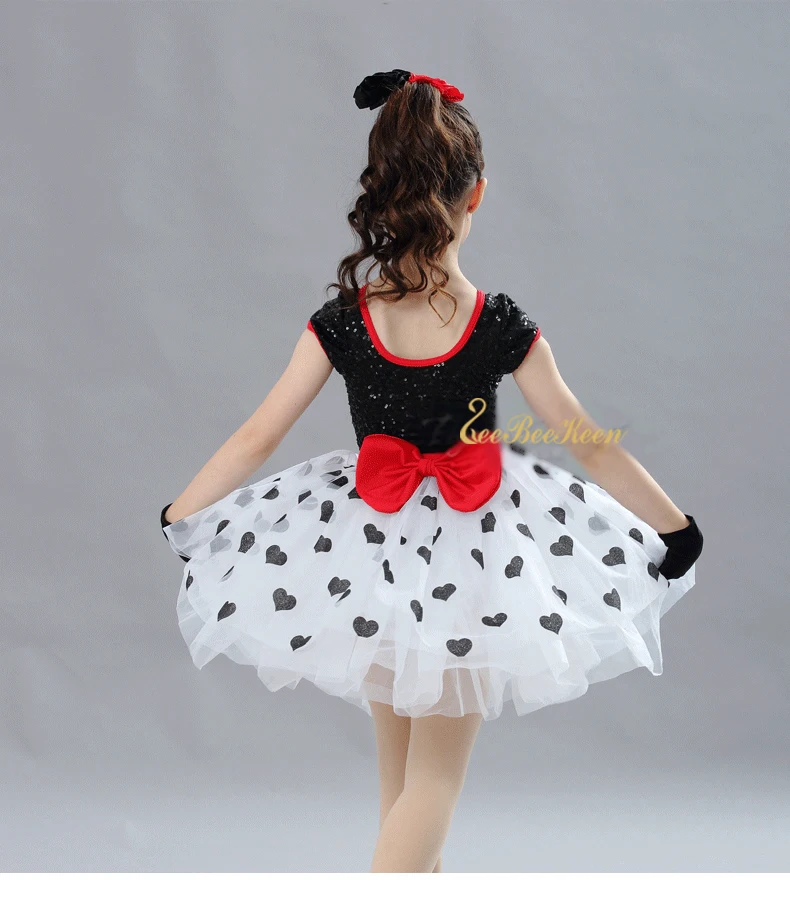 Платье в горошек с милым бантом для девочек черное балетное платье коротким