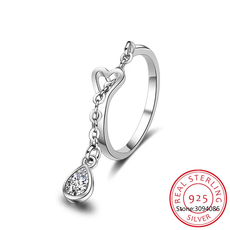 

Женское кольцо с подвеской в виде капли, регулируемое из стерлингового серебра 925 пробы с цирконием ААА, подарочное ювелирное изделие для де...