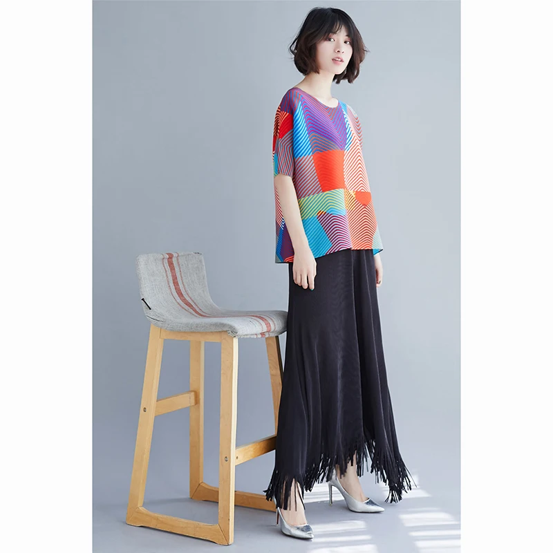 Changpleat 2019 летние новые женские футболки в полоску с принтом топы miяка