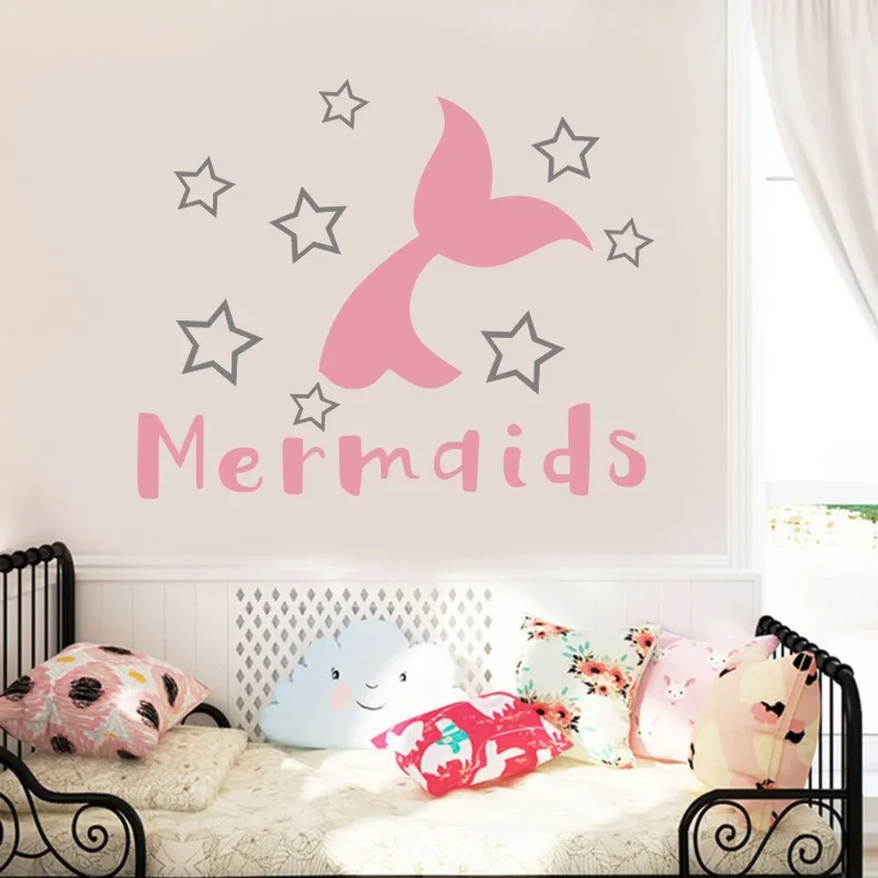 Виниловые наклейки на стену с русалочкой и звездами забавные стены рисунками