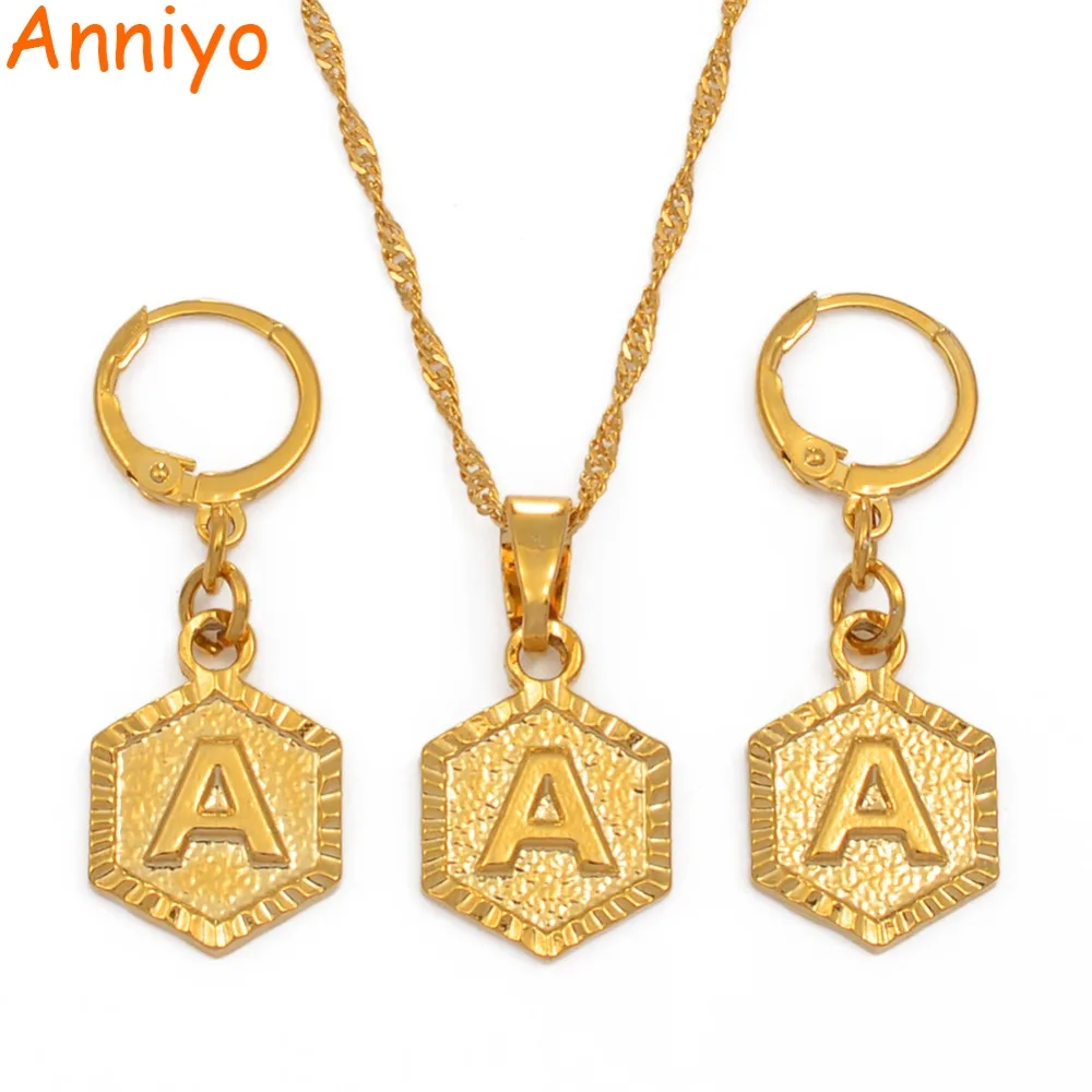 Anniyo A Z буквы золотого Цвет небольшой кулон ожерелье с цепочкой для женщин