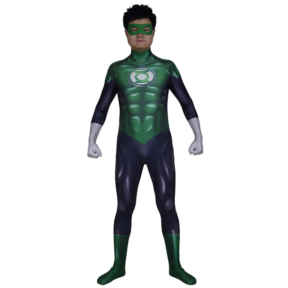 Зеленые костюмы для косплея Zentai взрослых мужчин мальчиков с 3D принтом эластичная