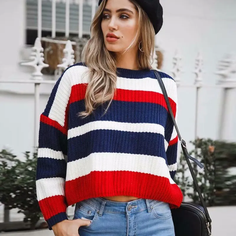 2018 Fall Fashion Women Rainbow Sweater Knitted Warm Knitwear Chompas Winter Tops Pull Femme Jumper Long Sleeve Pullover Female | Женская