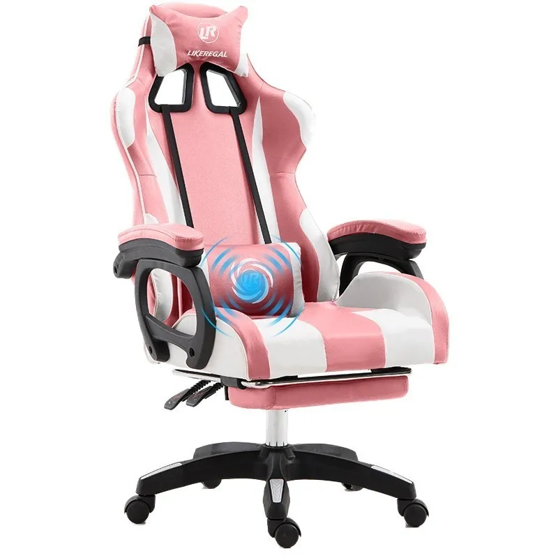 pink footrest Роскошный качественный игровой офисный стул Boss Poltrona из синтетической кожи эргономичная Массажная мебель для дома silla gamer нейлоновые ножки - Цвет: pink footrest