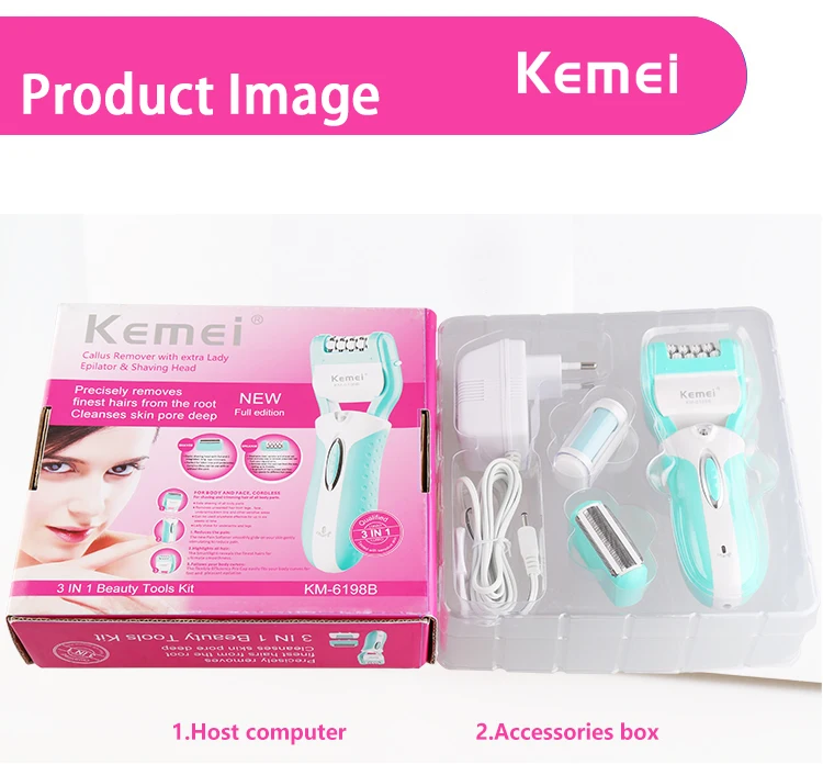 Kemei 3 в 1 перезаряжаемый Дамский эпилятор для удаления огрубевшей кожи бритва