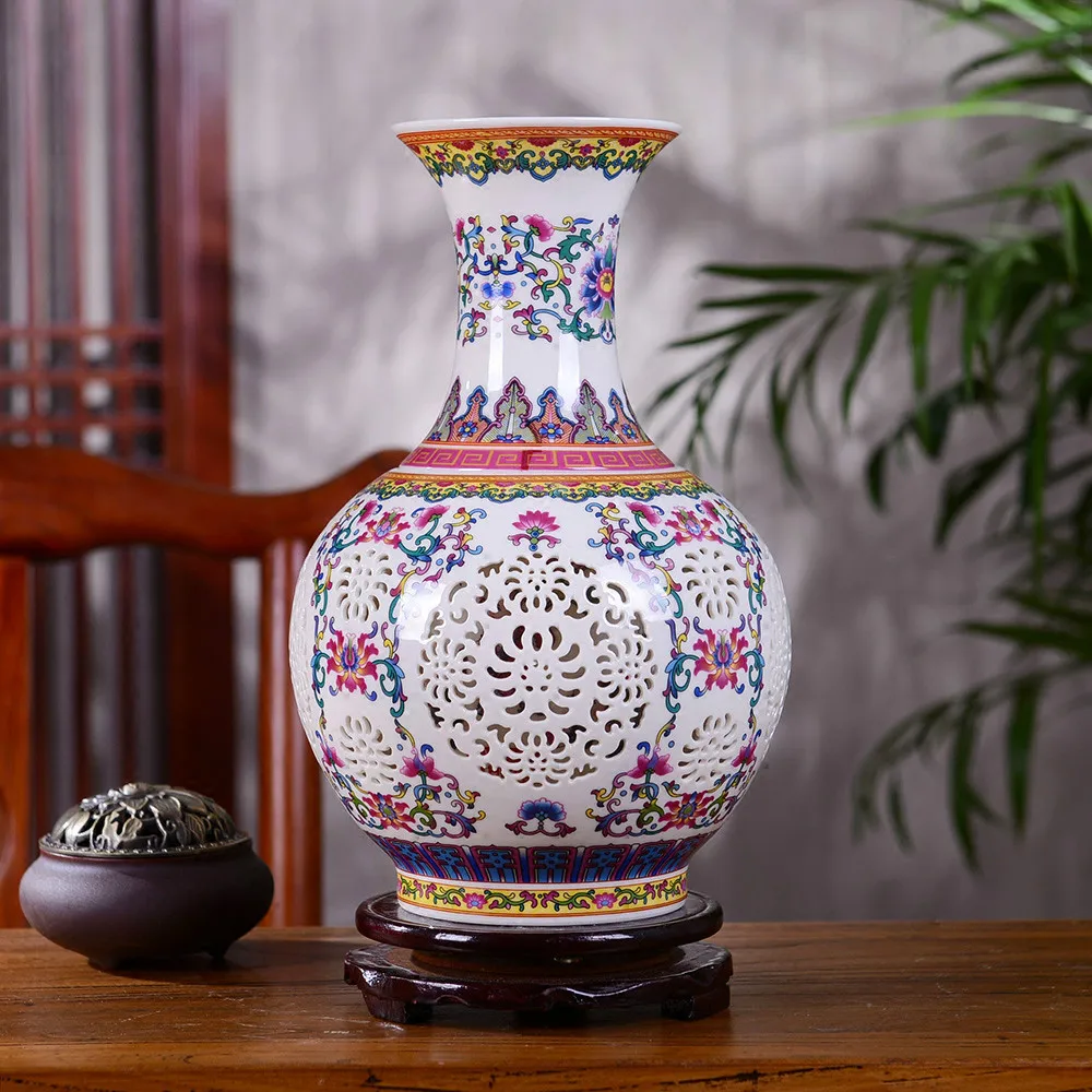 Роскошная высококачественная двухслойная полая ваза в китайском стиле Jingdezhen