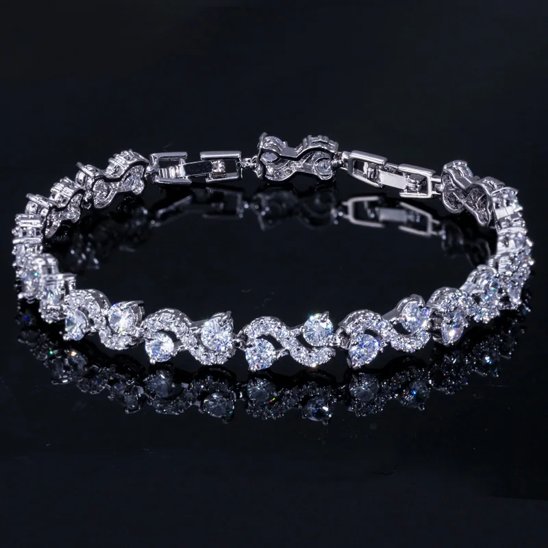 Silver White CWWZircons Модный Дизайнерский Браслет Золотого Цвета с Белым Кубическим Цирконием и Темно-синим Кристаллом для Женщин Украшение в подарок CB193 - Окраска металла: Silver White