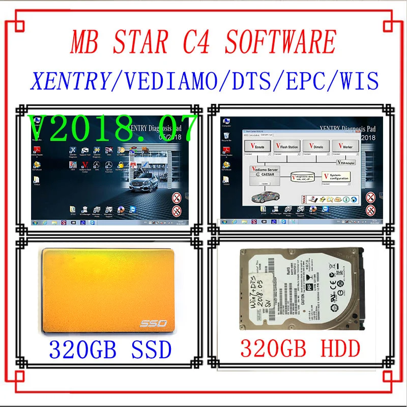 Качество mb star C4/C5,07 новейшее полное программное обеспечение с 320 Гб HDD/SSD 07/ V Xentry/DTS/veдиамо MB SD Подключение 4 программного обеспечения