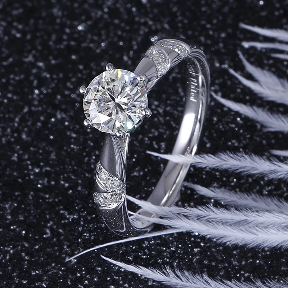 DovEggs Sterling Solid 925 Silver 1ct 6.5mm H Color Heart and Arrows Cut Moissanite wedding Ring with Accents for Women | Украшения и