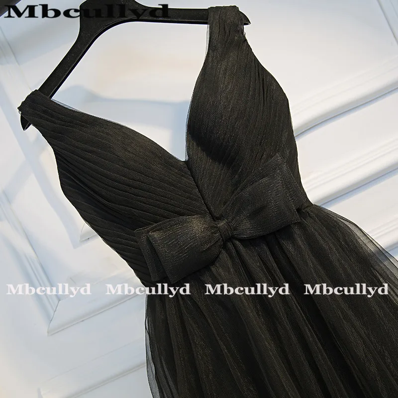 Женское вечернее платье с v-образным вырезом Mbcullyd Черное открытой спиной и бантом
