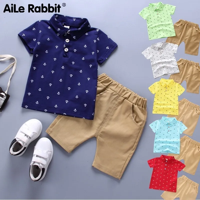 

2019 Summer New Cotton Boy Suits Casual Cotton Boy Kids Wear Baby T -shirt + Shorts Pants 2 Conjunced Wardrobe Parts