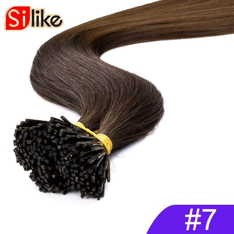 Silike 1 г/шт. 22 дюйма предварительно скрепленные волосы для наращивания I Tip Machine Made Синтетические шелковистые прямые волосы на капсулах настоящие волосы 100 шт./упак - Цвет: 7