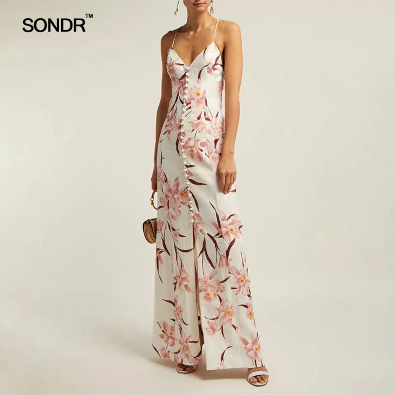 Женское длинное платье на бретельках с открытыми плечами и высокой талией |