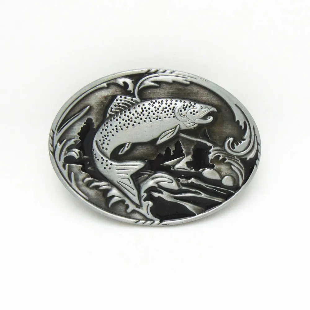 Retail Vintage Animal Fish Metal Belt Buckle Men's Western Belt Buckle With Pewter Finish For Mens Cowboys Belt Free Shipping