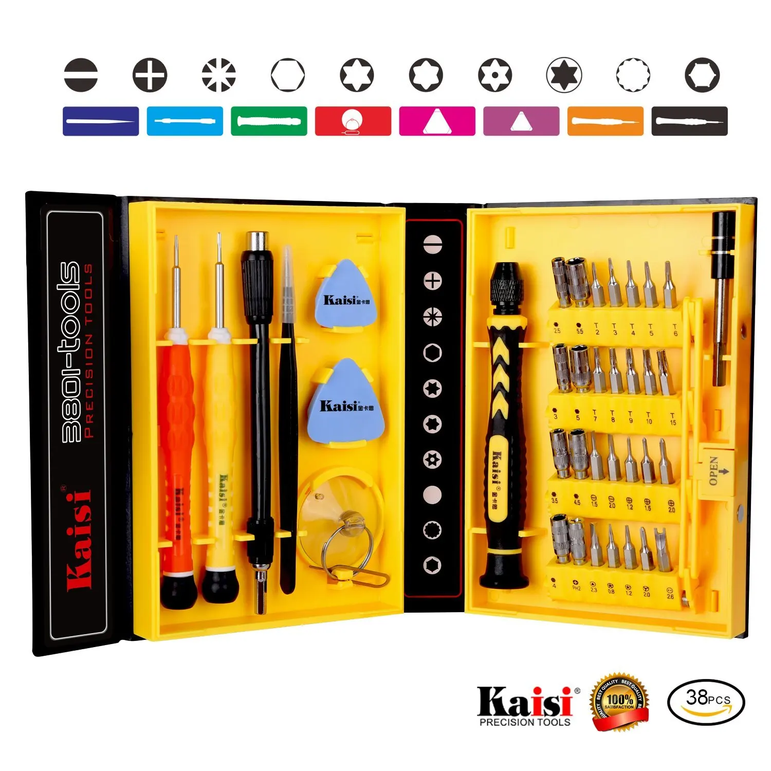 

Kaisi Repair Kit Multifunctional Phone Opening Repair Tool Suitable for iPhone / Phone / Laptop / PC 38 in 1 Screwdriver Set