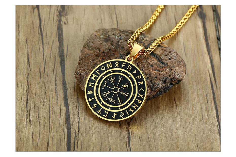 Rock Punk Slavic Viking Amulet Necklaces For Men Gold Tone Stainless Steel Vegvísir Symbol Pendant Tough Man Collar Jewelry