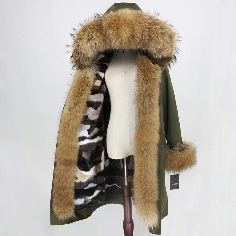 OFTBUY X-long Parka водонепроницаемая верхняя одежда зимняя куртка женская шуба из натурального меха енота Капор из норки съемная меховая подкладка