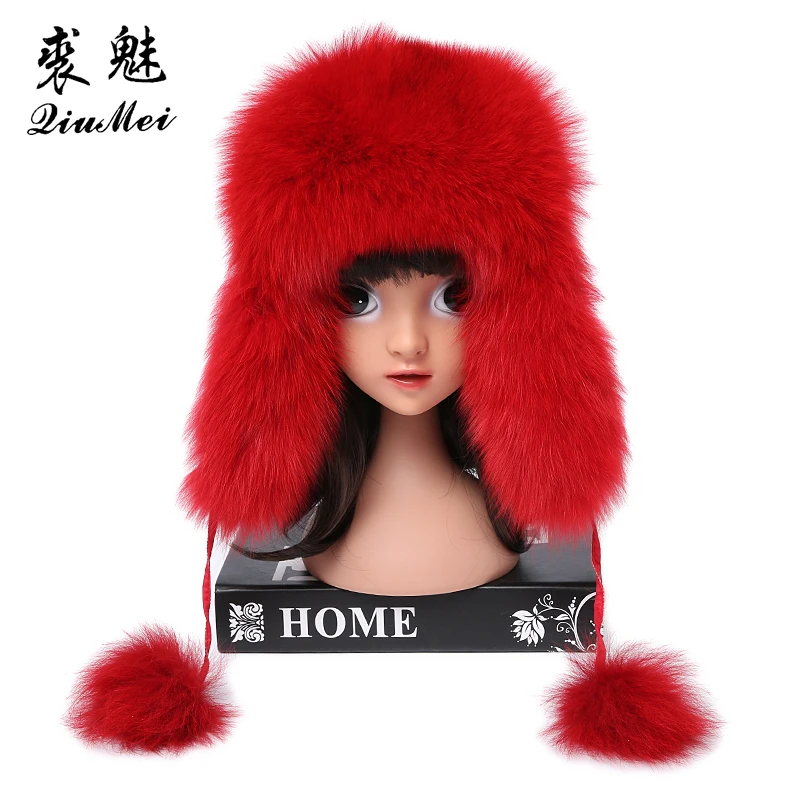 Real Fox Fur Bomber Hats For Children Luxury Warm Raccoon Fur Caps Bombers Fur Winter Russian Trapper Hat for Girls Boys Ushanka