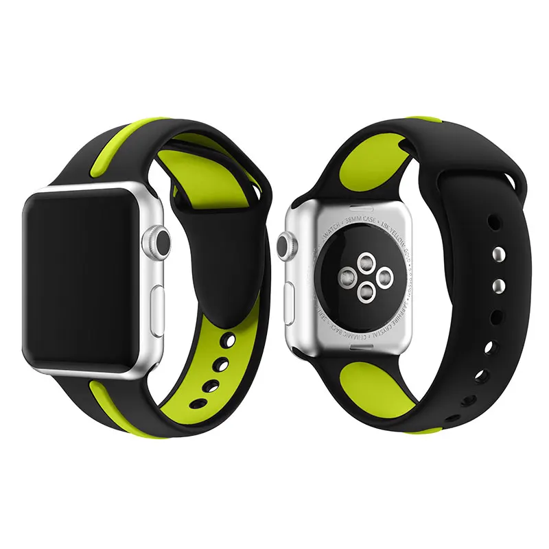 Black Lime Полосатый силиконовый ремешок для Apple Watch Sport Correa Loop Band Замена для iwatch IOS Smartwatch Браслет серии 4/3/2/1 - Цвет: Black Lime
