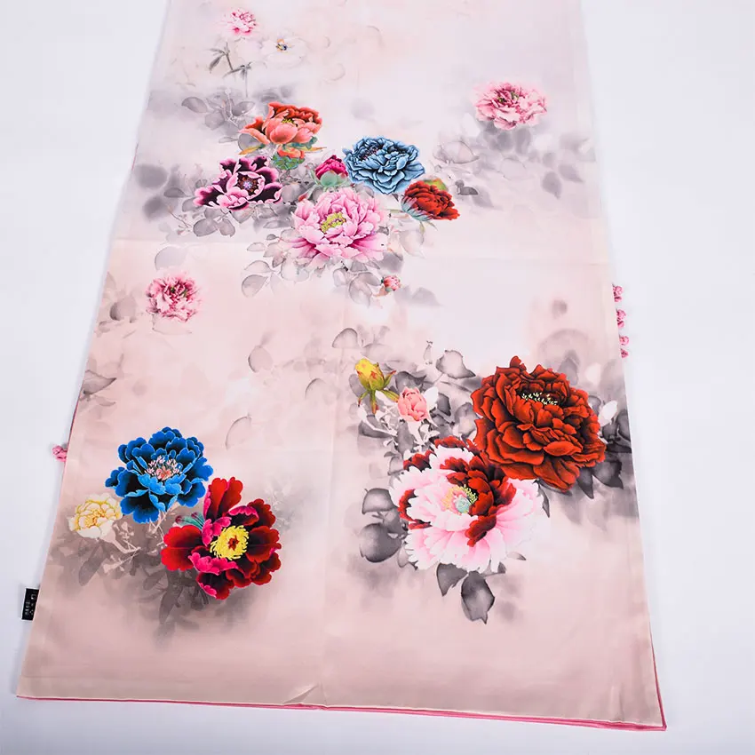 Женская шелковая шаль BYSIFA розовая шарф с двумя линиями модные аксессуары 2019| |