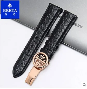 Huxie крокодил кожаный ремешок подходит для patek наручные часы ремешок клапан-бабочка ПП кнопки Для мужчин мужских наручных часов 19 мм/20 мм/22 мм - Цвет ремешка: 1 rose  clasp