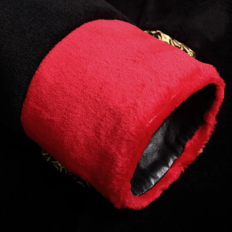 

New Winter Slim Fit Real Fur Coat Male Vintage Embroidery Cashmere Coat Mens Casual Stand Long Sleeve Outerwear L-4XL