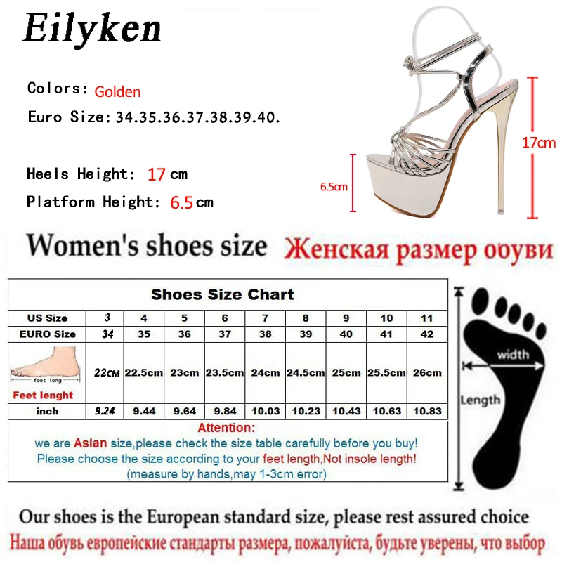 Eilyken 2020 New Women Summer Open-toe Sandals Lace-Up Cross-tied Super High Heels Club Shoes Zapatos Mujer Golden | Обувь