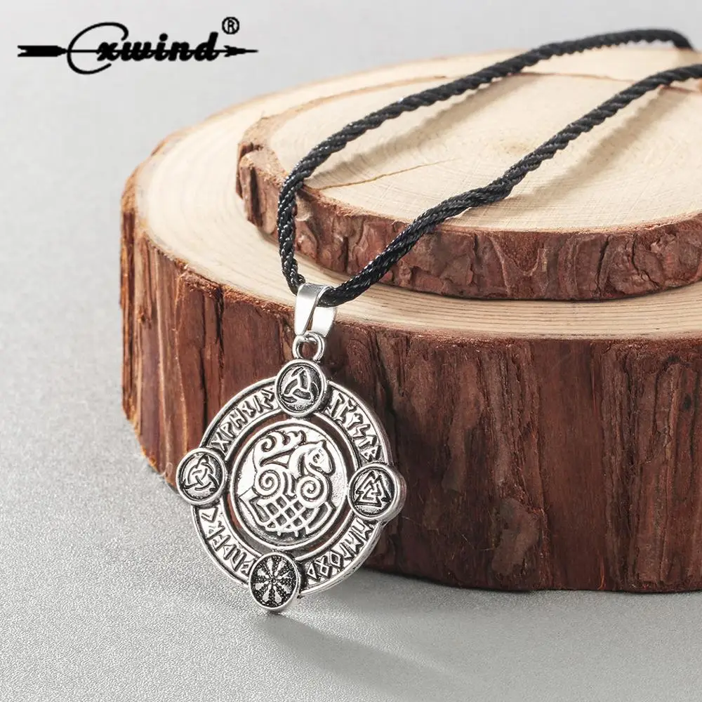 

Cxwind Retro Horse Norse Viking Runes Pendant Gothic Necklace Sleipnir Odin Medallion Amulet Vintage Necklaces Jewelry for Men
