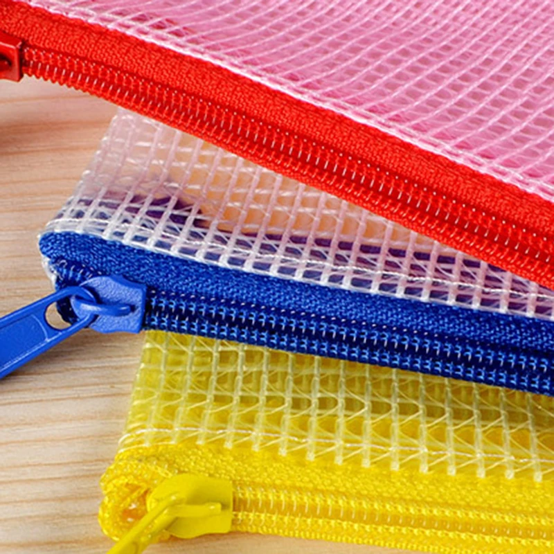 

Transparent Mesh Zipper Bag PVC File Folder Waterproof Storage Bag Organizer Stationery Office School Supplies Random Color